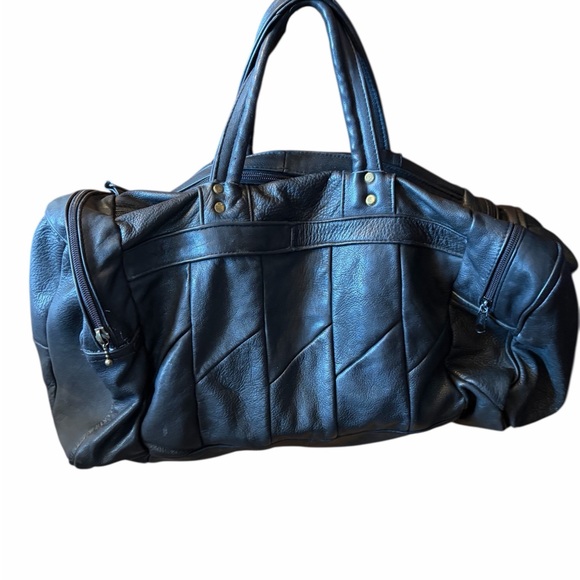 Vintage NIKE Swoosh Big Black Leather In & Out Duffle/Gym/Luggage/Bag-70’s/80’s - Picture 3 of 13